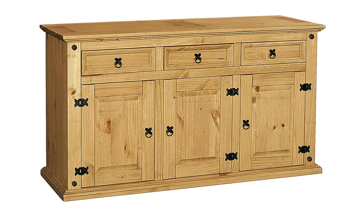 Corona 3 Door 3 Drawer Sideboard In Distressed Waxed Pine - Click Image to Close